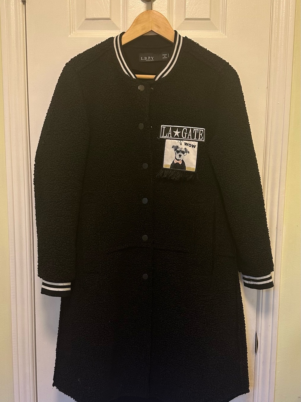 Black Teddy Jacket with Patch Detail